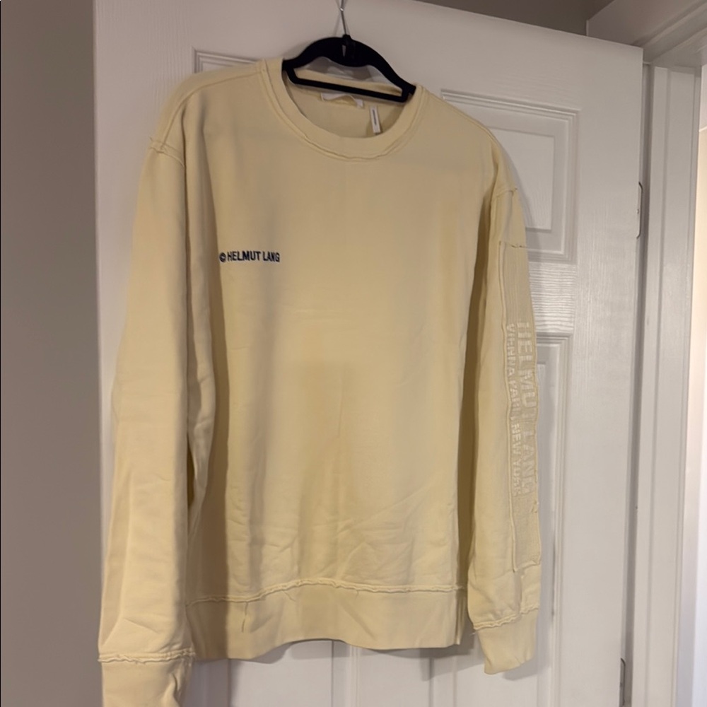 Helmut Lang Cream Crewneck Sweater with Ribbed Cuffs